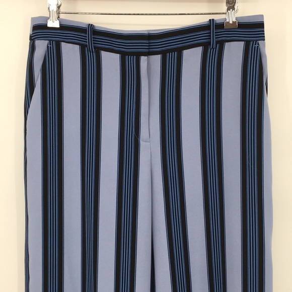 LOFT Ann Taylor Blue Black Striped Wide Leg‎ Pants Womens 12 Flat Front - Picture 2 of 14